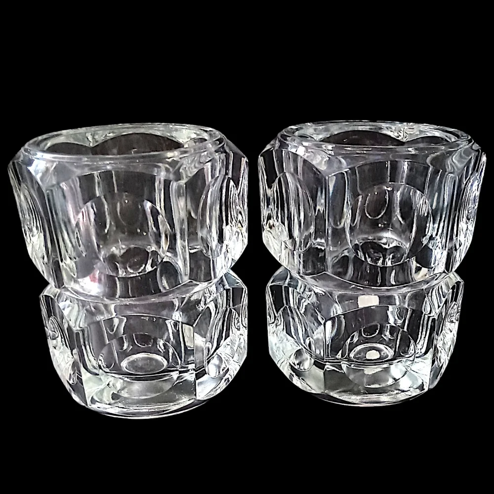 2 Vtg Modernist Crystal Candle Holders Block Cube Bohemia Glass Cubist Icy Clear